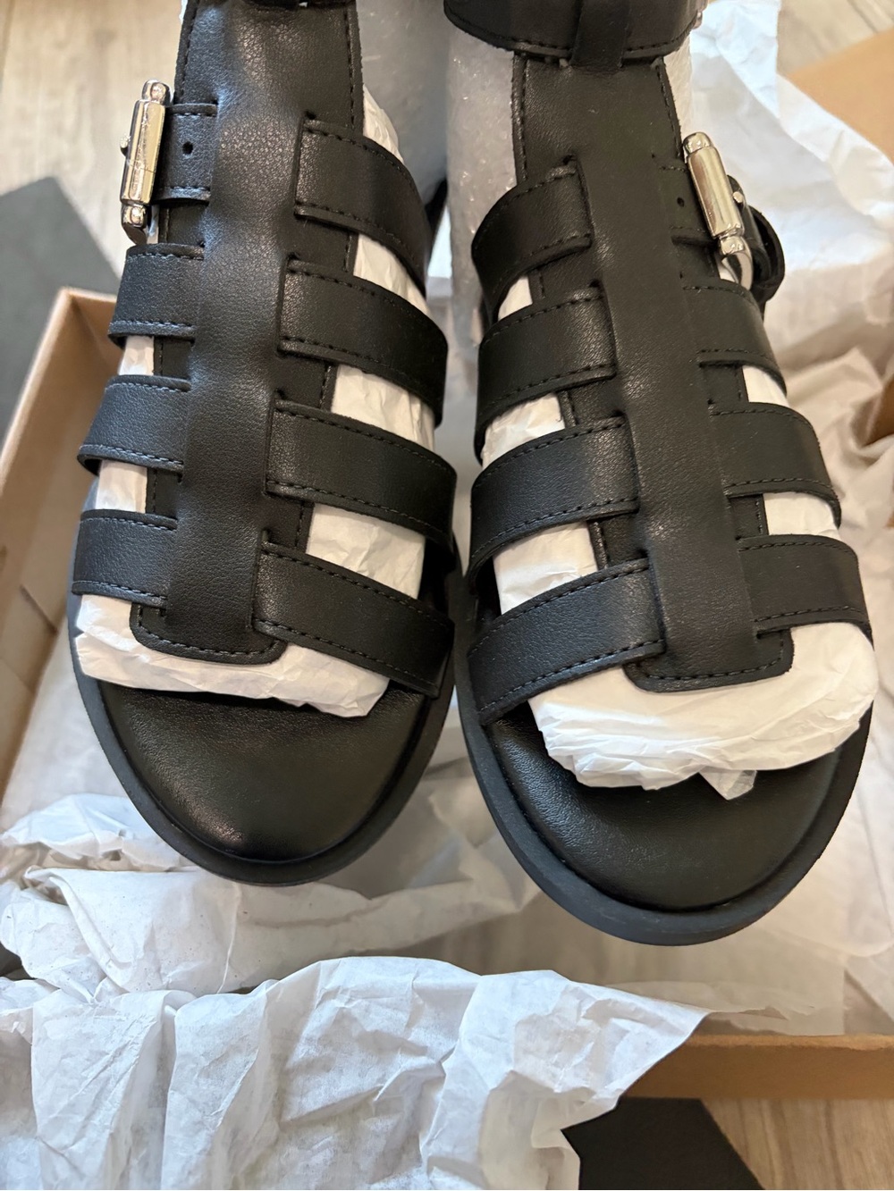 Steve Madden Black Strappy Gladiator Sandals with Buckle Detail